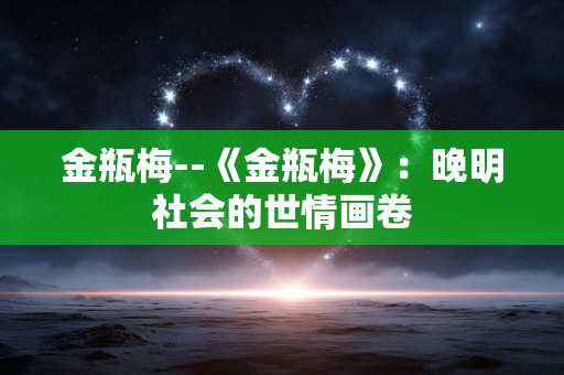 金瓶梅--《金瓶梅》：晚明社会的世情画卷