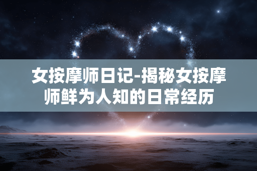 女按摩师日记-揭秘女按摩师鲜为人知的日常经历