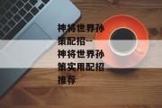 神将世界孙策配招--神将世界孙策实用配招推荐
