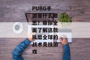 PUBG手游是什么意思？带你全面了解这款风靡全球的战术竞技游戏