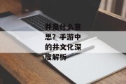 井是什么意思？手游中的井文化深度解析