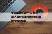 手游麻辣是什么意思？深入探讨游戏圈内的麻辣文化现象