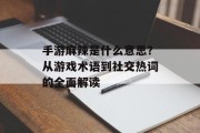 手游麻辣是什么意思？从游戏术语到社交热词的全面解读