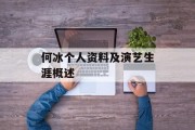何冰个人资料及演艺生涯概述